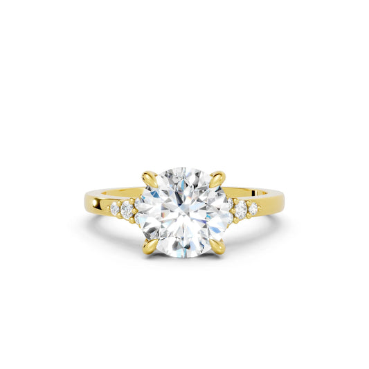 14K Gold Round Cut Diamond Side Cluster Cathedral Engagement Ring