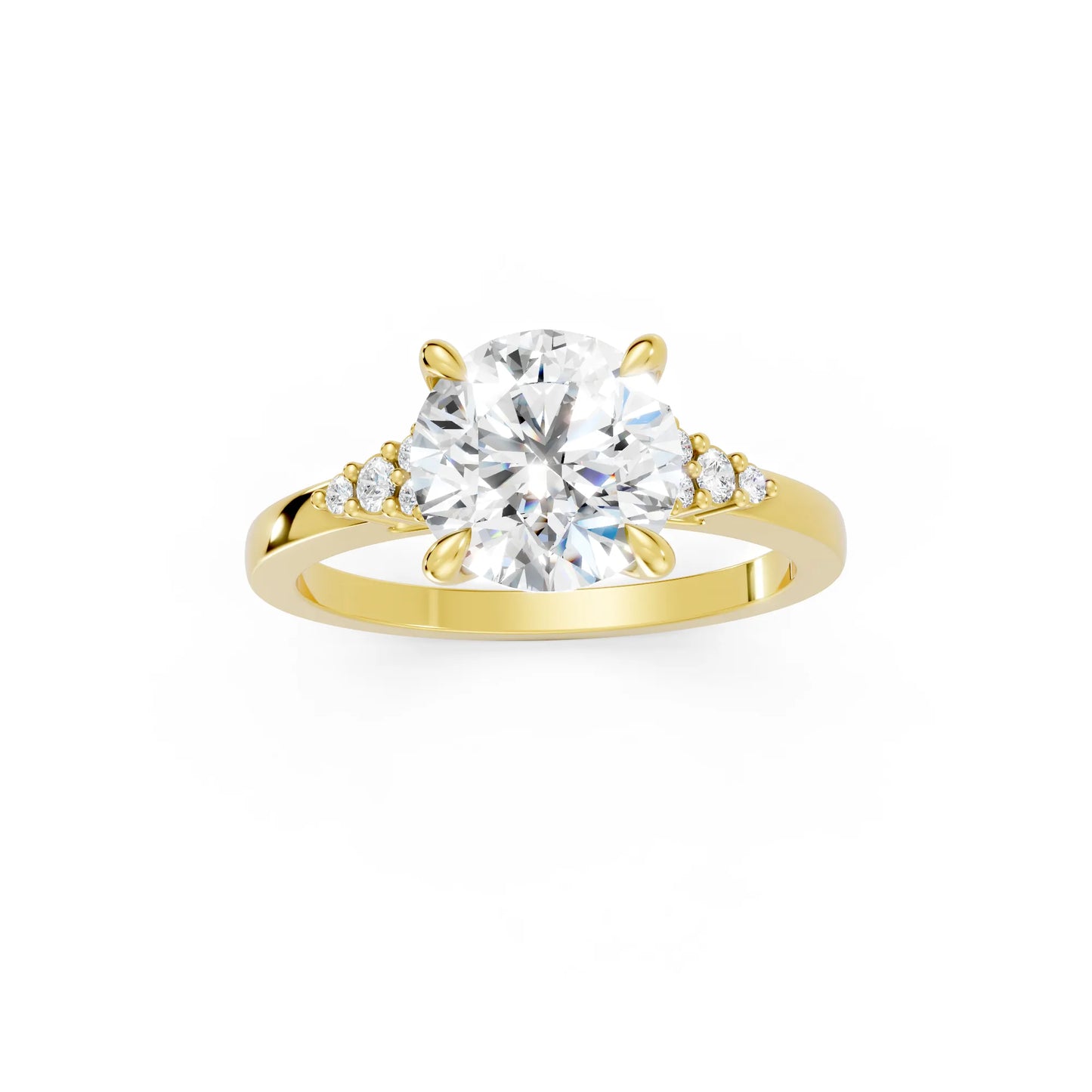 14K Gold Round Cut Diamond Side Cluster Cathedral Engagement Ring