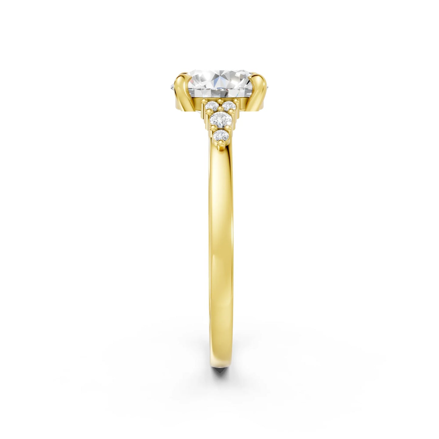 14K Gold Round Cut Diamond Side Cluster Cathedral Engagement Ring