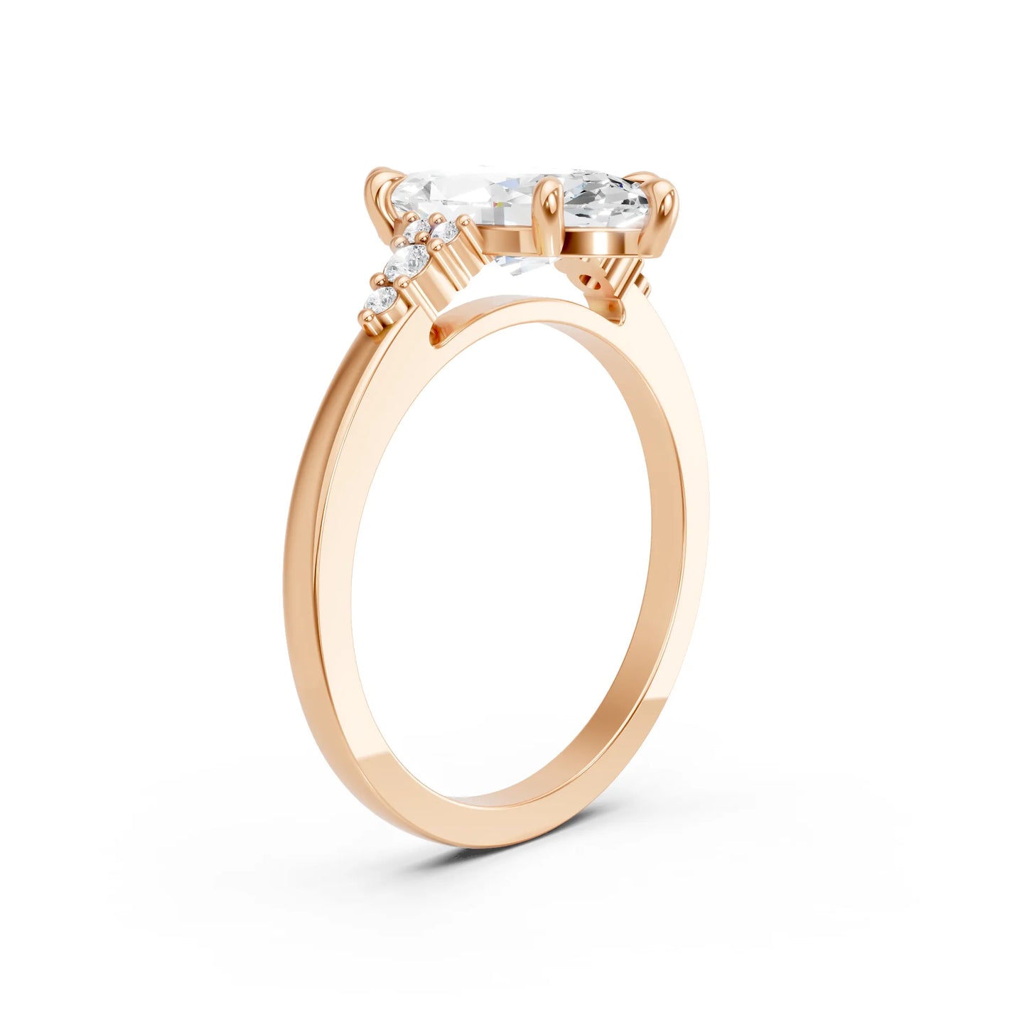 14K Gold Marquise Cut Diamond Side Cluster Cathedral Engagement Ring
