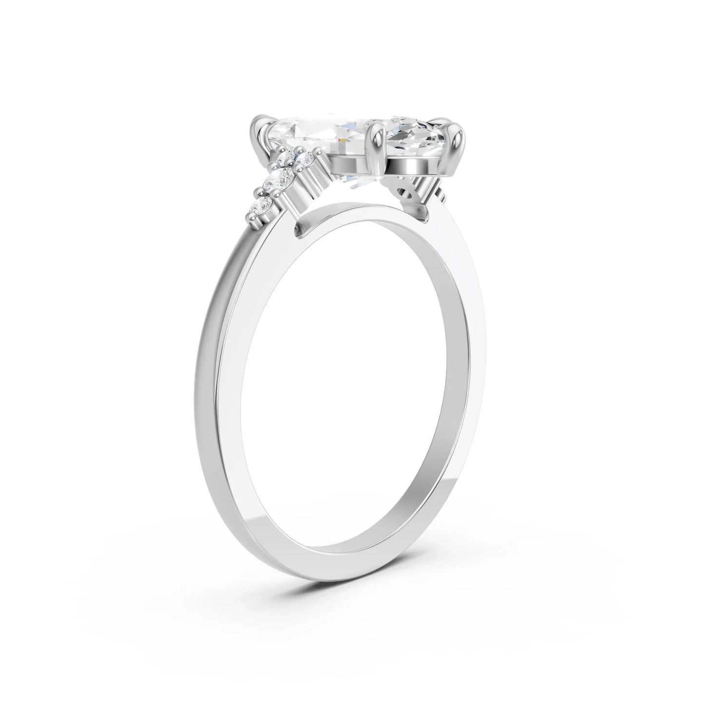 14K Gold Marquise Cut Diamond Side Cluster Cathedral Engagement Ring