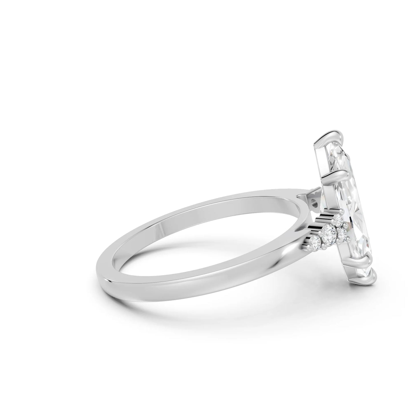 14K Gold Marquise Cut Diamond Side Cluster Cathedral Engagement Ring