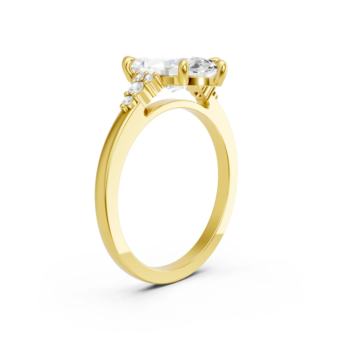 14K Gold Marquise Cut Diamond Side Cluster Cathedral Engagement Ring