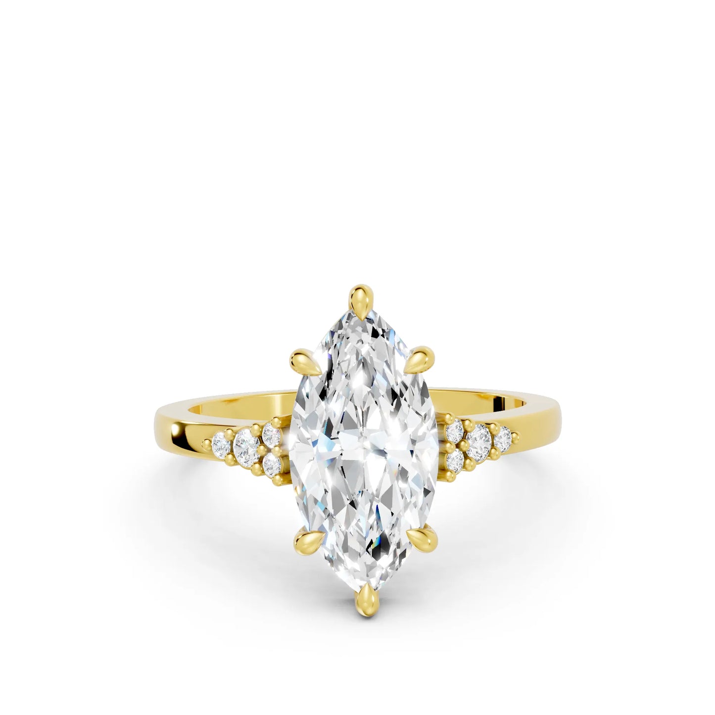 14K Gold Marquise Cut Diamond Side Cluster Cathedral Engagement Ring
