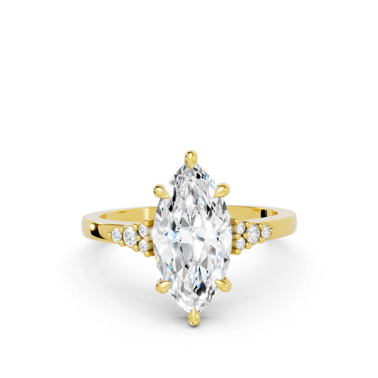 14K Gold Marquise Cut Diamond Side Cluster Cathedral Engagement Ring