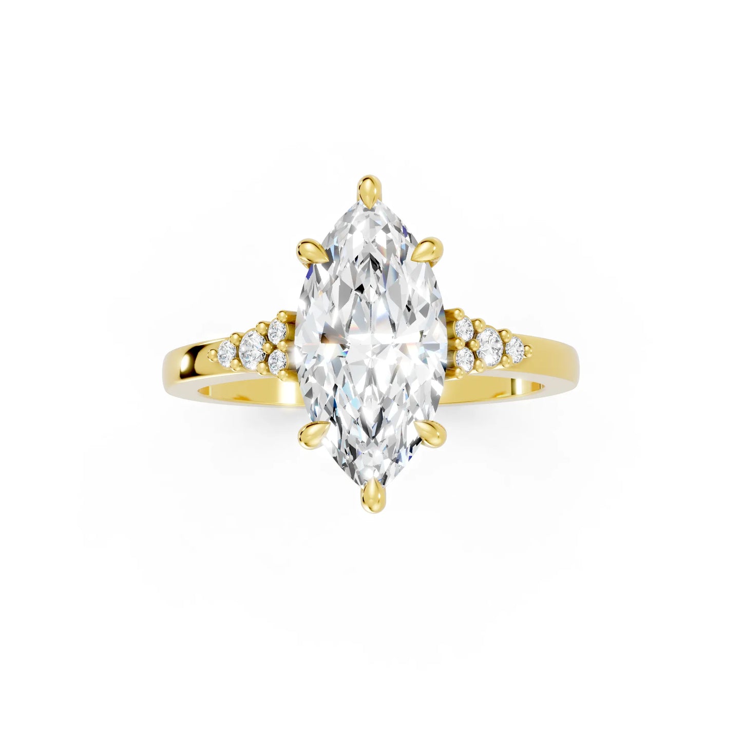 14K Gold Marquise Cut Diamond Side Cluster Cathedral Engagement Ring