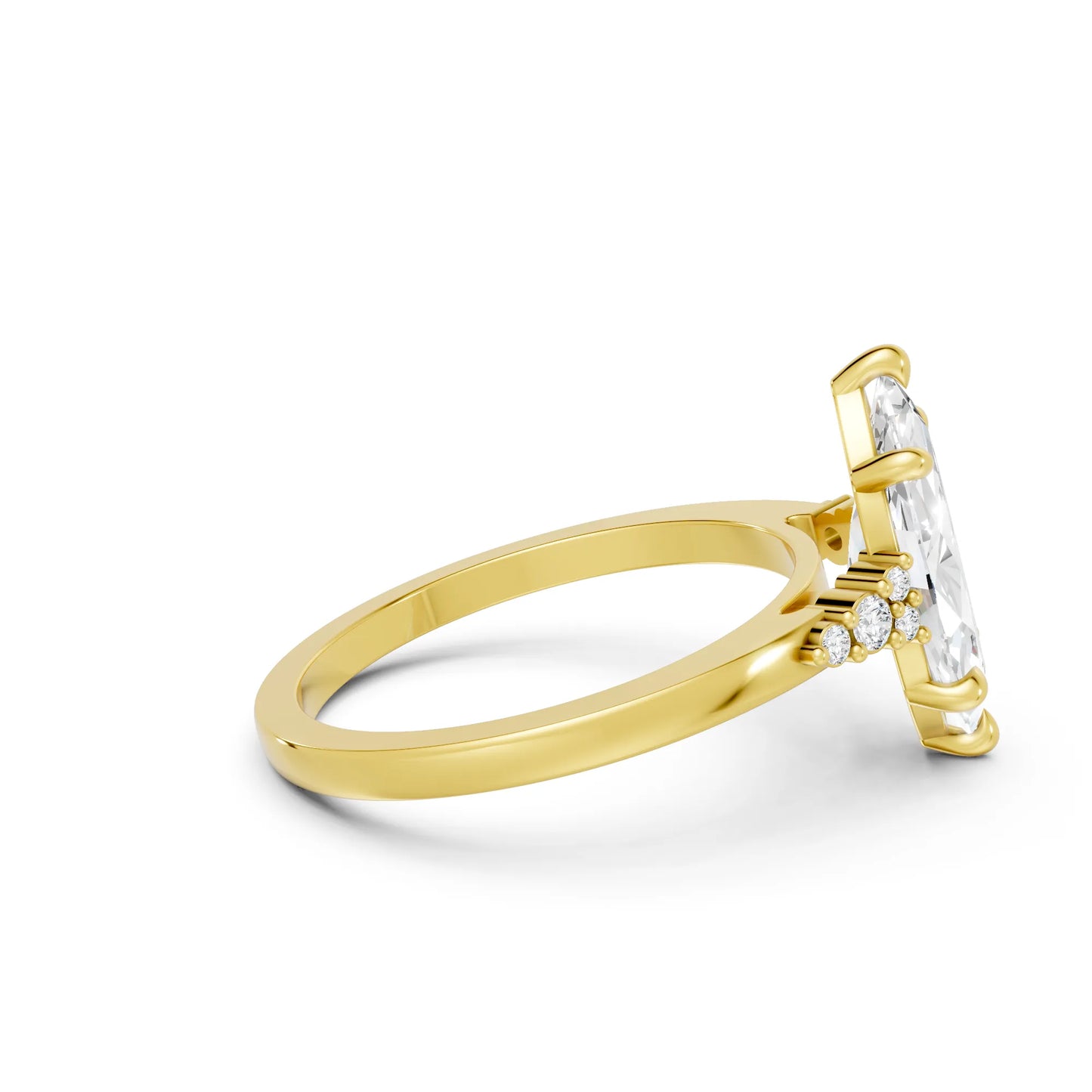 14K Gold Marquise Cut Diamond Side Cluster Cathedral Engagement Ring