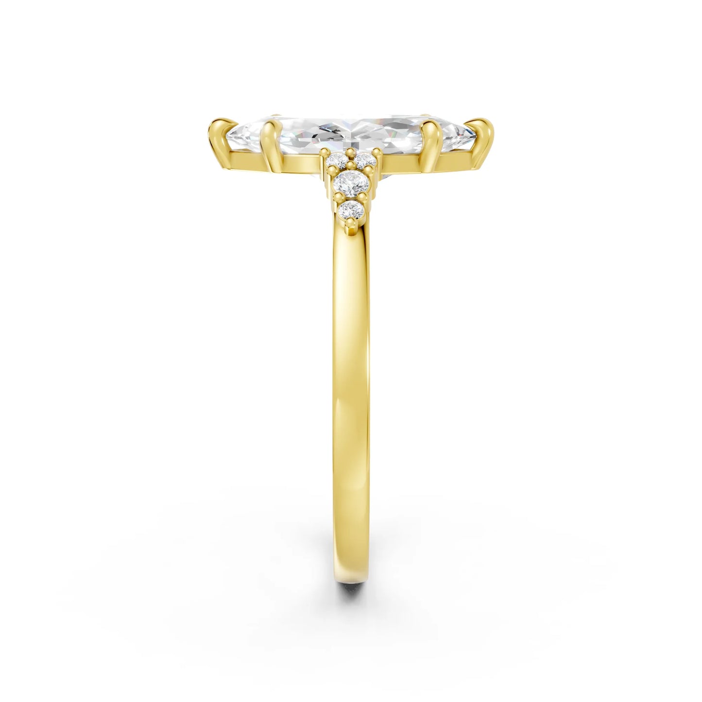 14K Gold Marquise Cut Diamond Side Cluster Cathedral Engagement Ring
