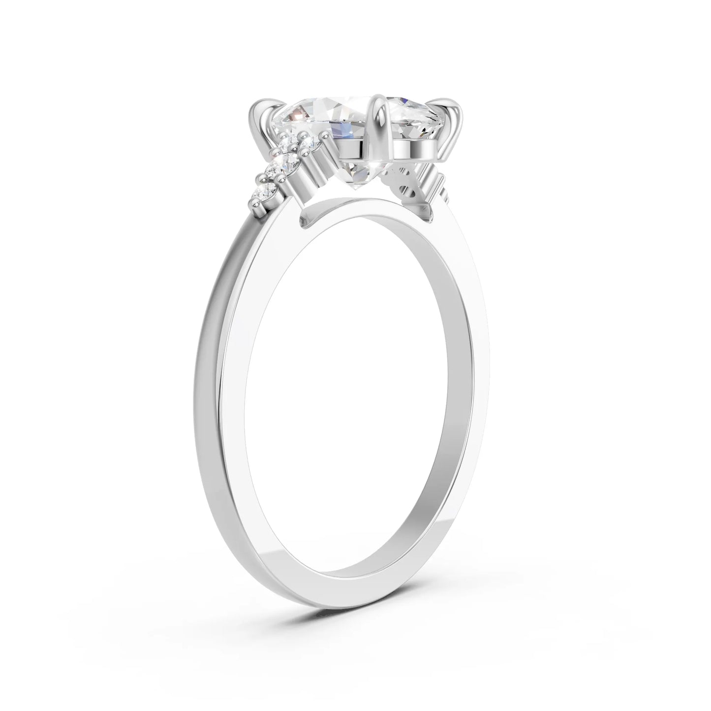 14K Gold Oval Cut Diamond Side Cluster Cathedral Engagement Ring