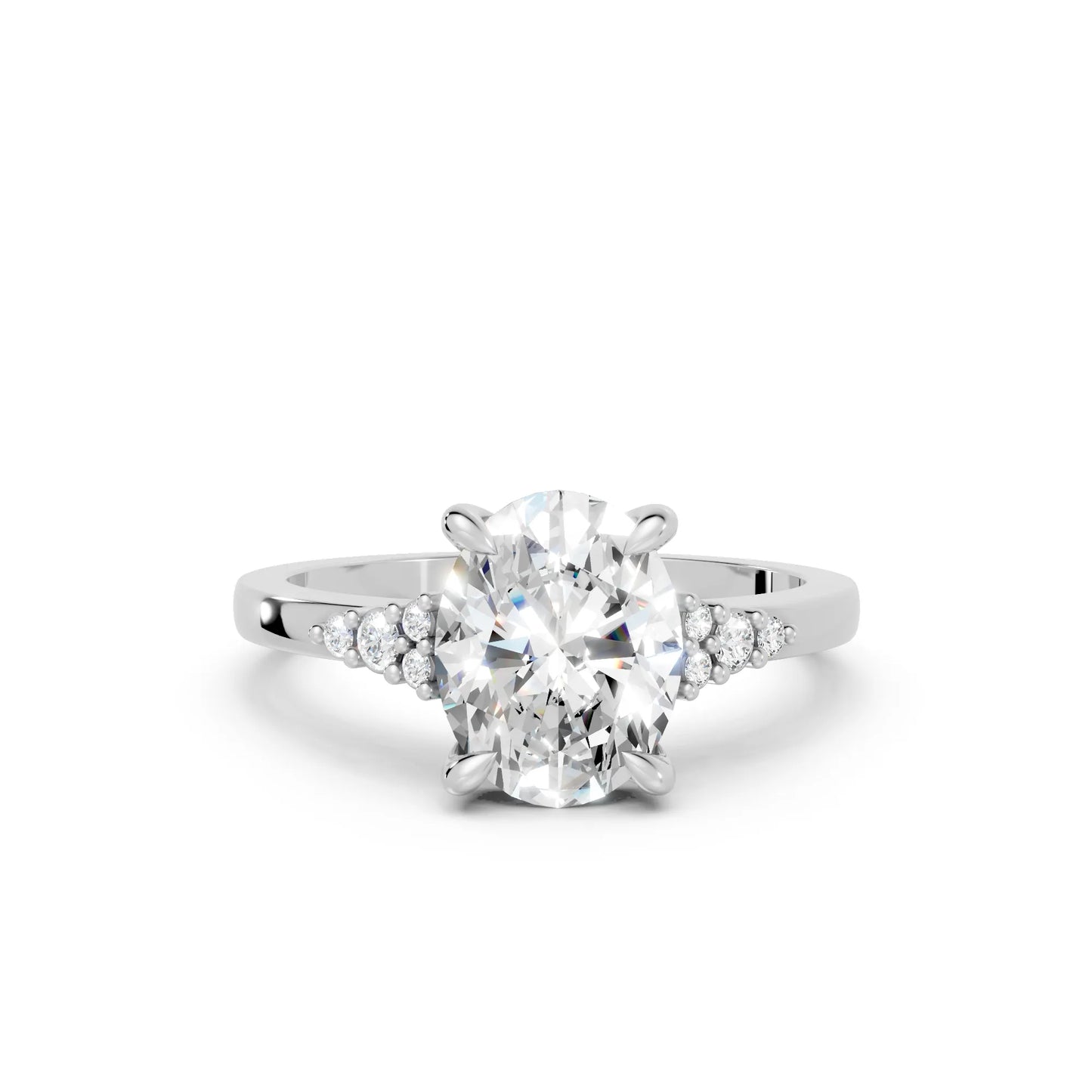 14K Gold Oval Cut Diamond Side Cluster Cathedral Engagement Ring