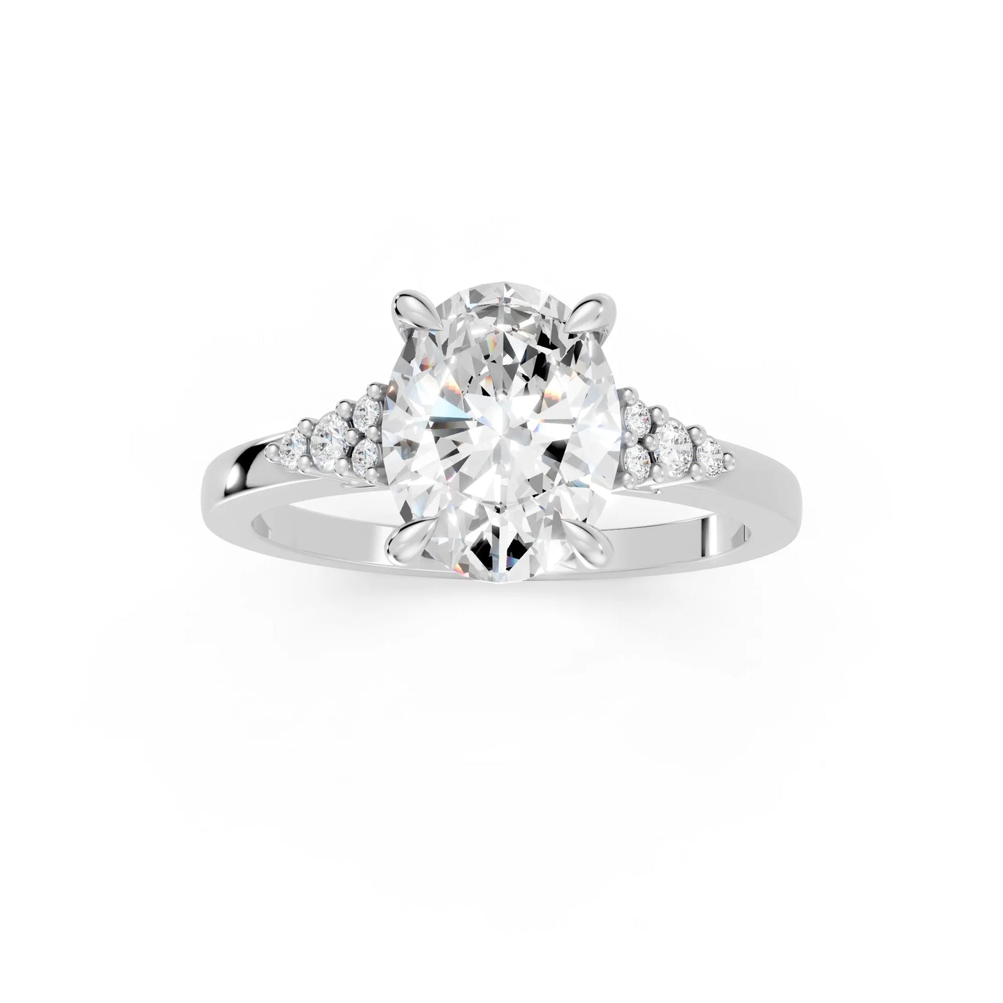 14K Gold Oval Cut Diamond Side Cluster Cathedral Engagement Ring