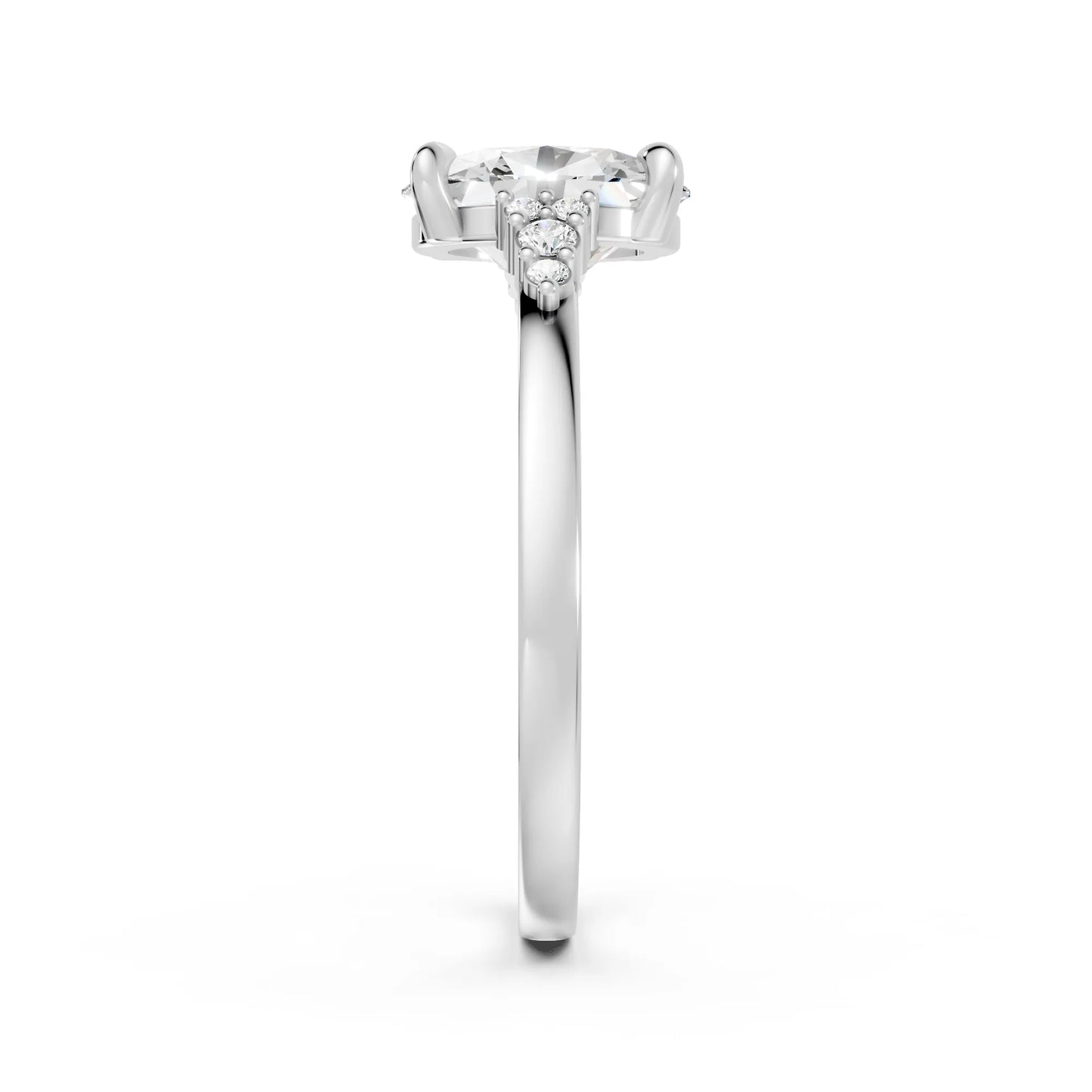 14K Gold Oval Cut Diamond Side Cluster Cathedral Engagement Ring