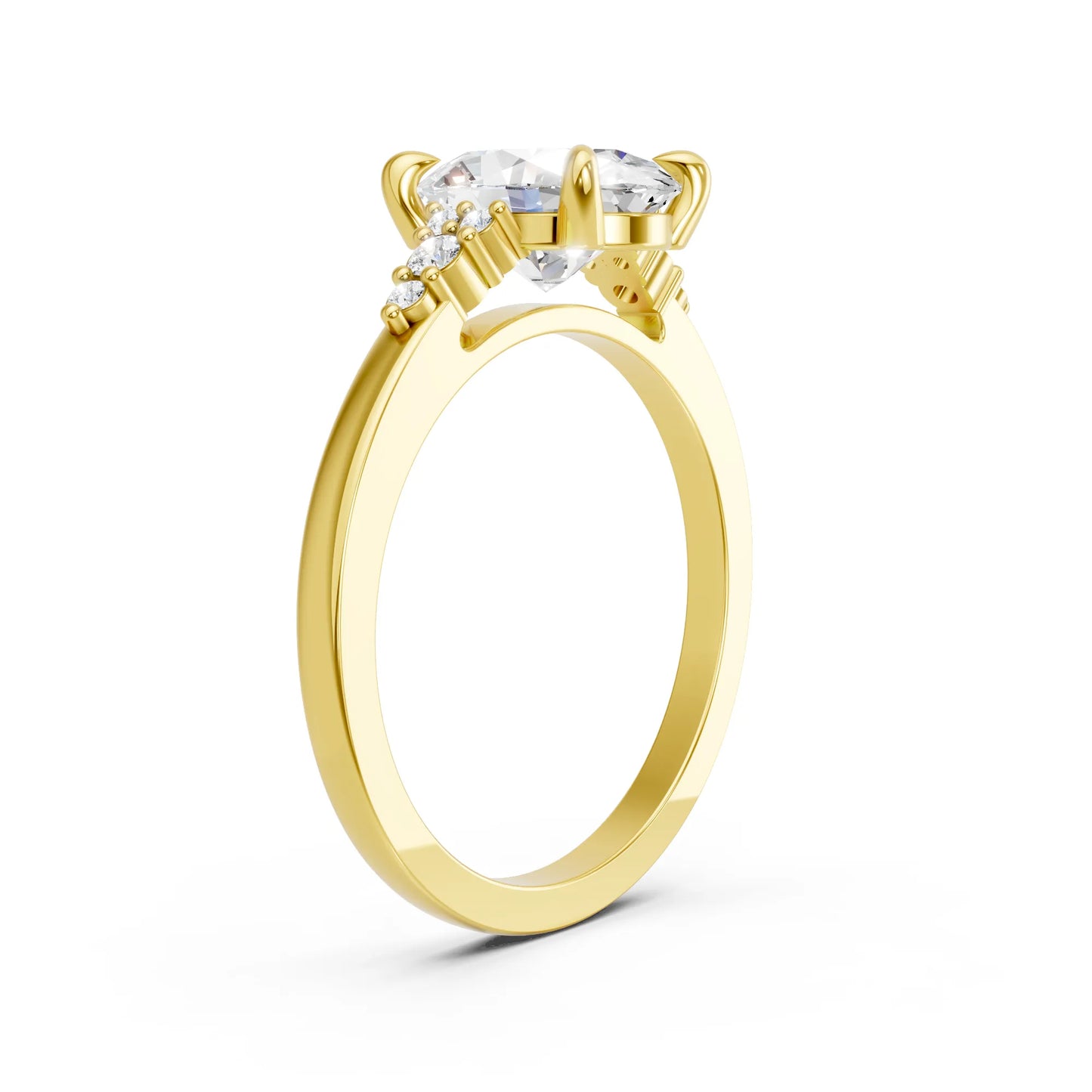 14K Gold Oval Cut Diamond Side Cluster Cathedral Engagement Ring