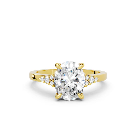 14K Gold Oval Cut Diamond Side Cluster Cathedral Engagement Ring