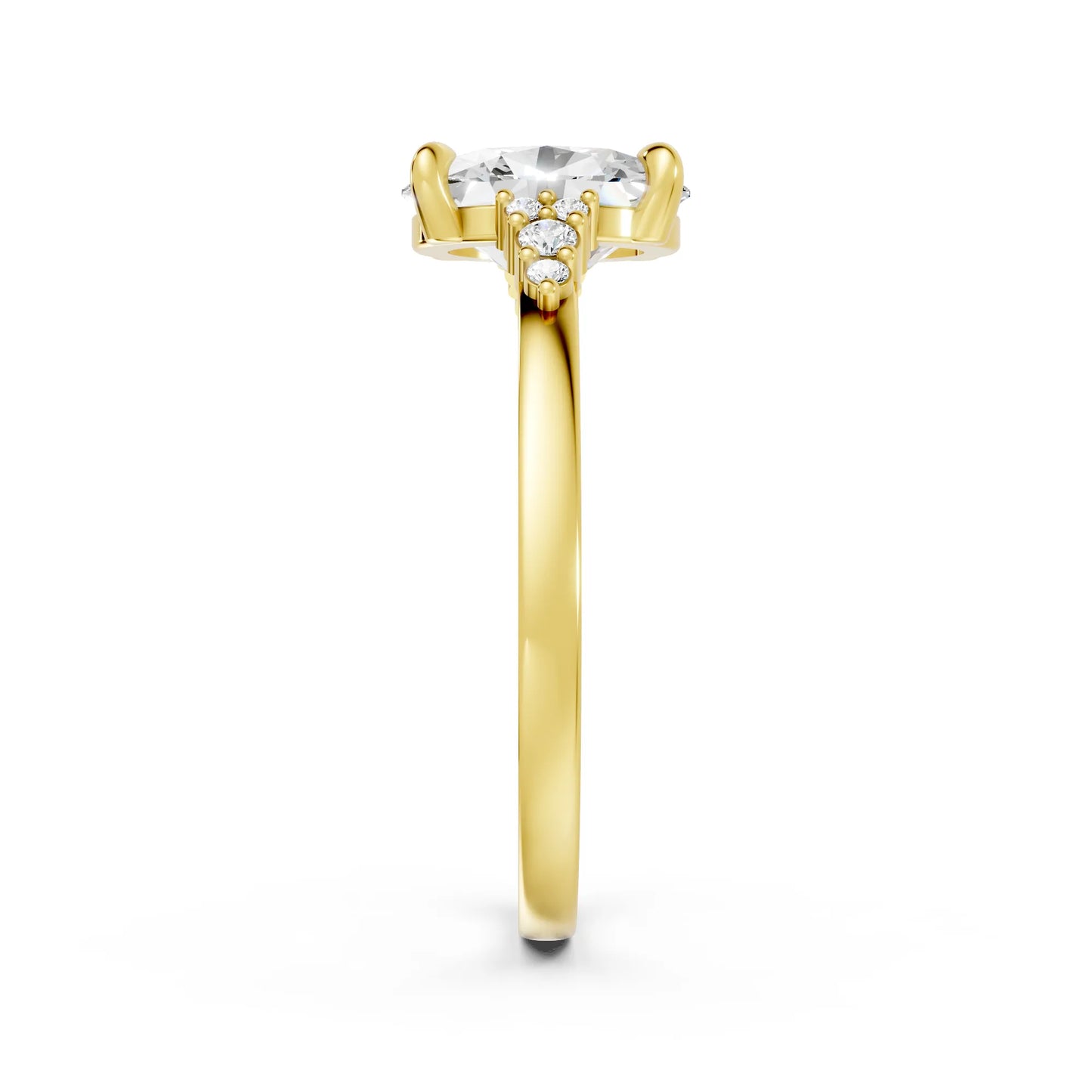 14K Gold Oval Cut Diamond Side Cluster Cathedral Engagement Ring