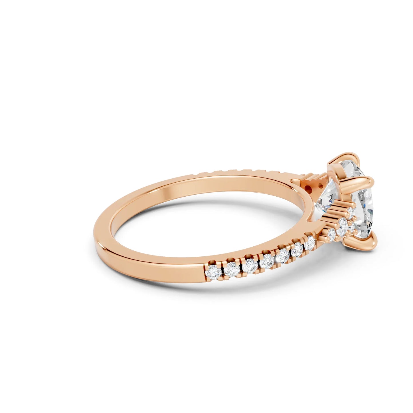 14K Gold Cushion Cut Diamond Side Cluster Cathedral Engagement Ring with Side Accents
