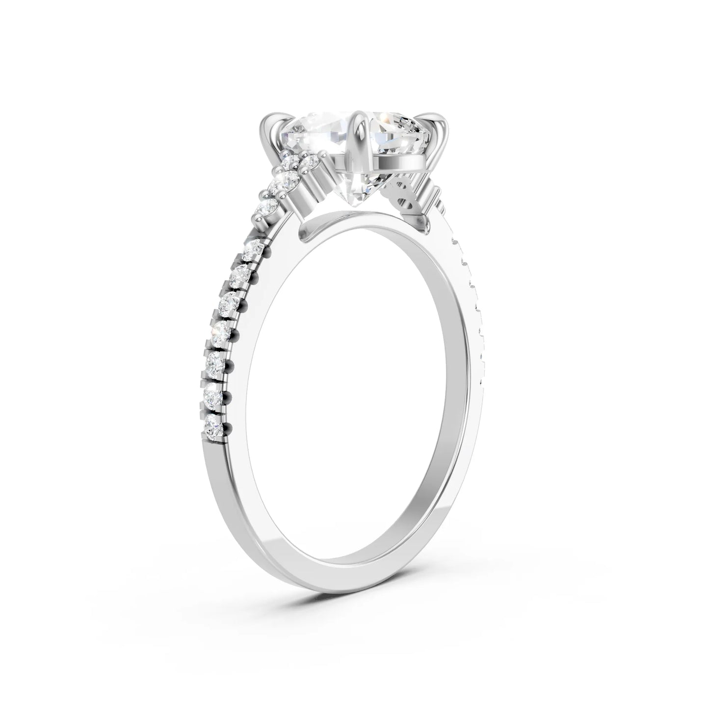 14K Gold Cushion Cut Diamond Side Cluster Cathedral Engagement Ring with Side Accents