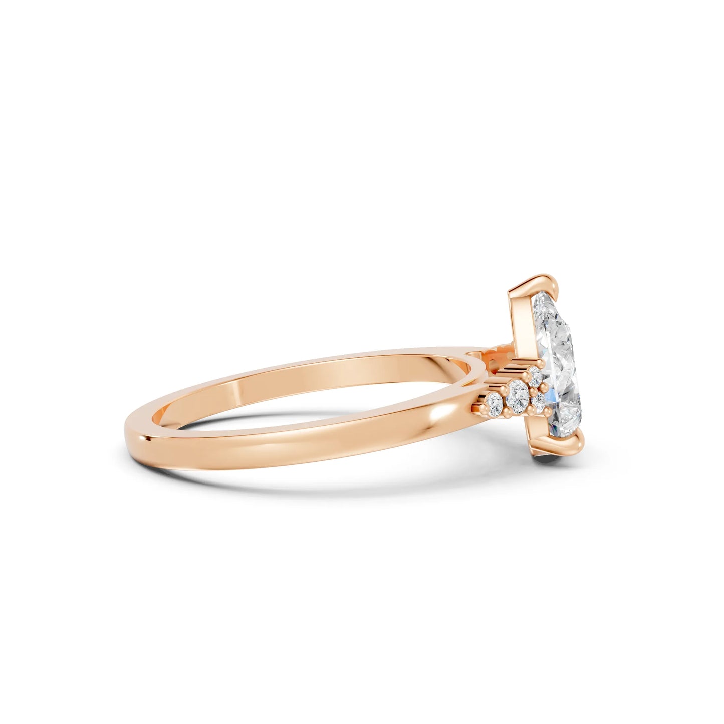 14K Gold Pear Cut Diamond Side Cluster Cathedral Engagement Ring
