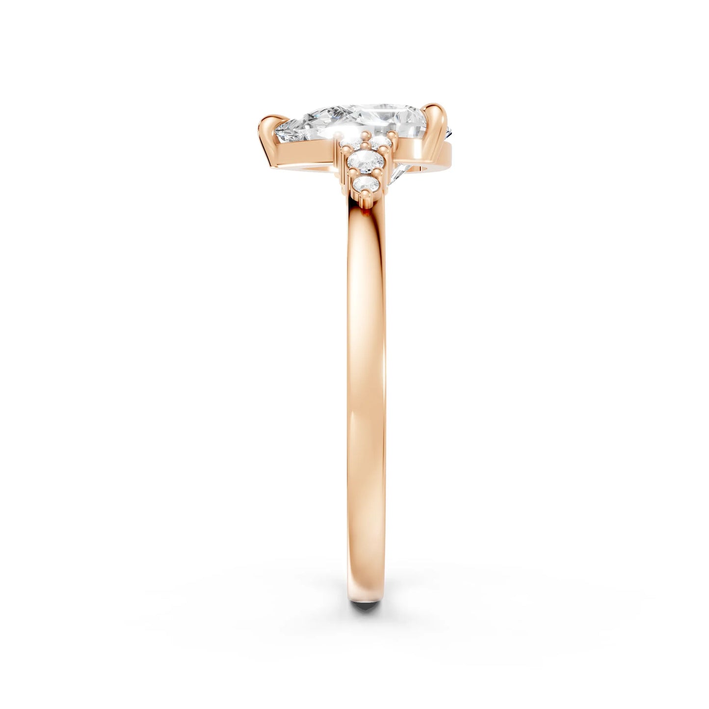 14K Gold Pear Cut Diamond Side Cluster Cathedral Engagement Ring