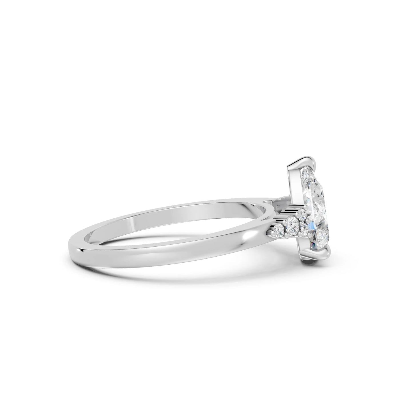 14K Gold Pear Cut Diamond Side Cluster Cathedral Engagement Ring