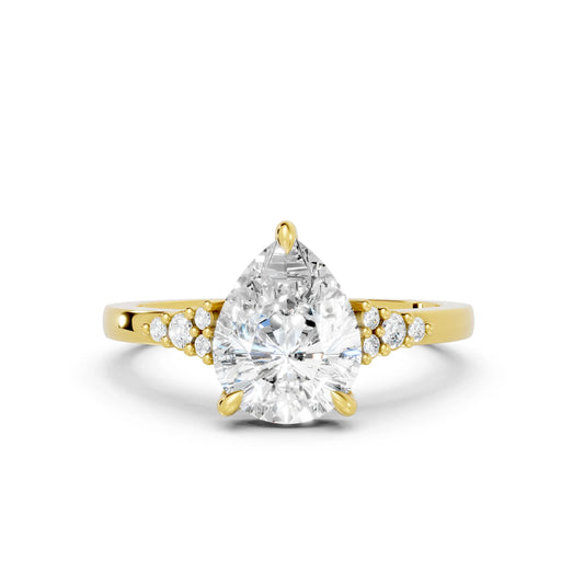 14K Gold Pear Cut Diamond Side Cluster Cathedral Engagement Ring