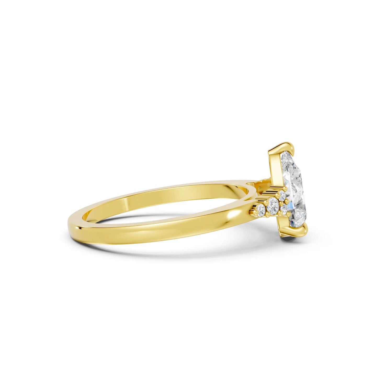 14K Gold Pear Cut Diamond Side Cluster Cathedral Engagement Ring