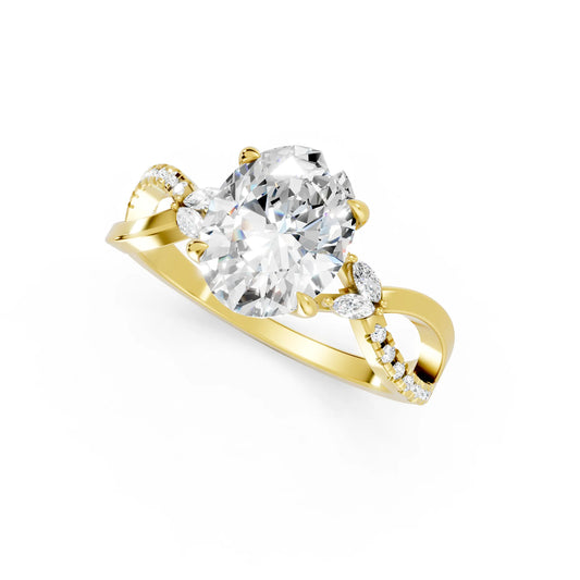 14K Gold Oval Cut Diamond with Split Shank Marquise Cathedral Engagement Ring