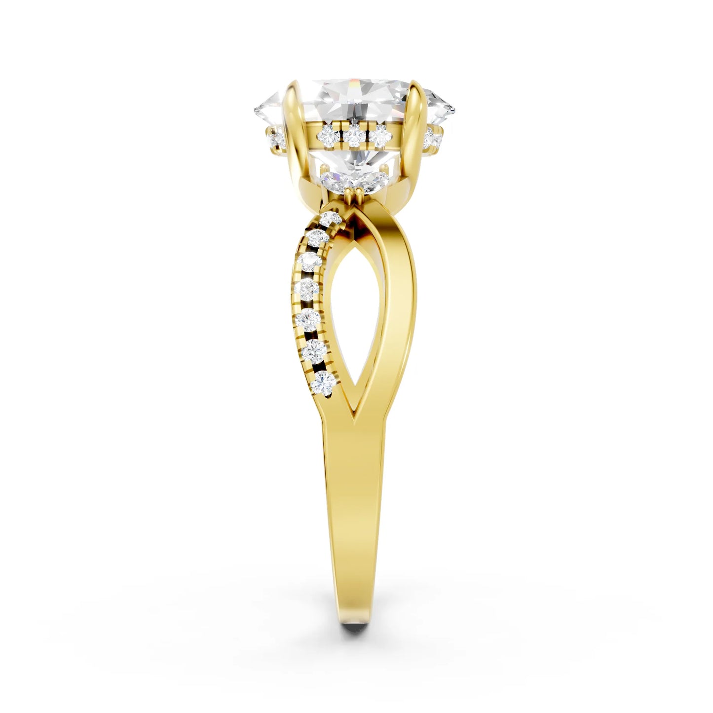 14K Gold Oval Cut Diamond with Split Shank Marquise Cathedral Engagement Ring