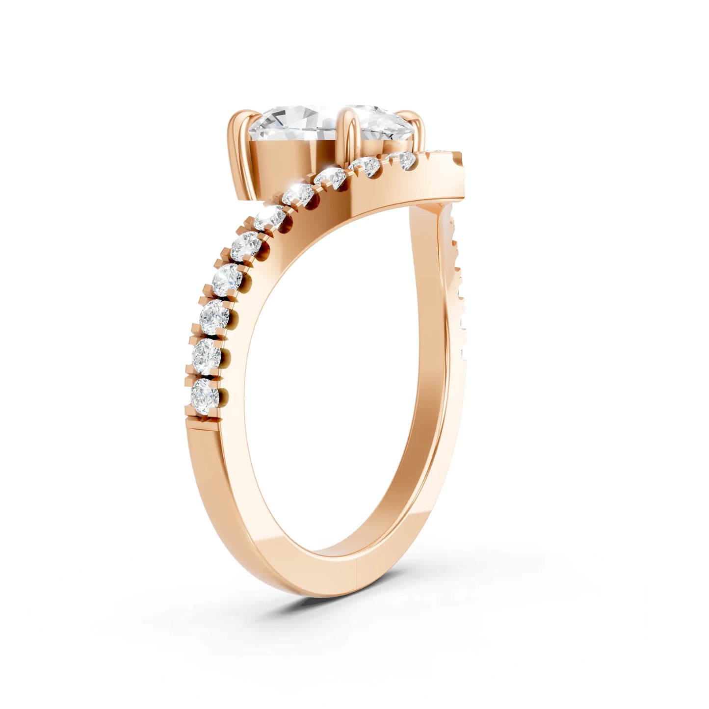 14K Gold Oval Cut Diamond V Shape Engagement Ring with Side Accents