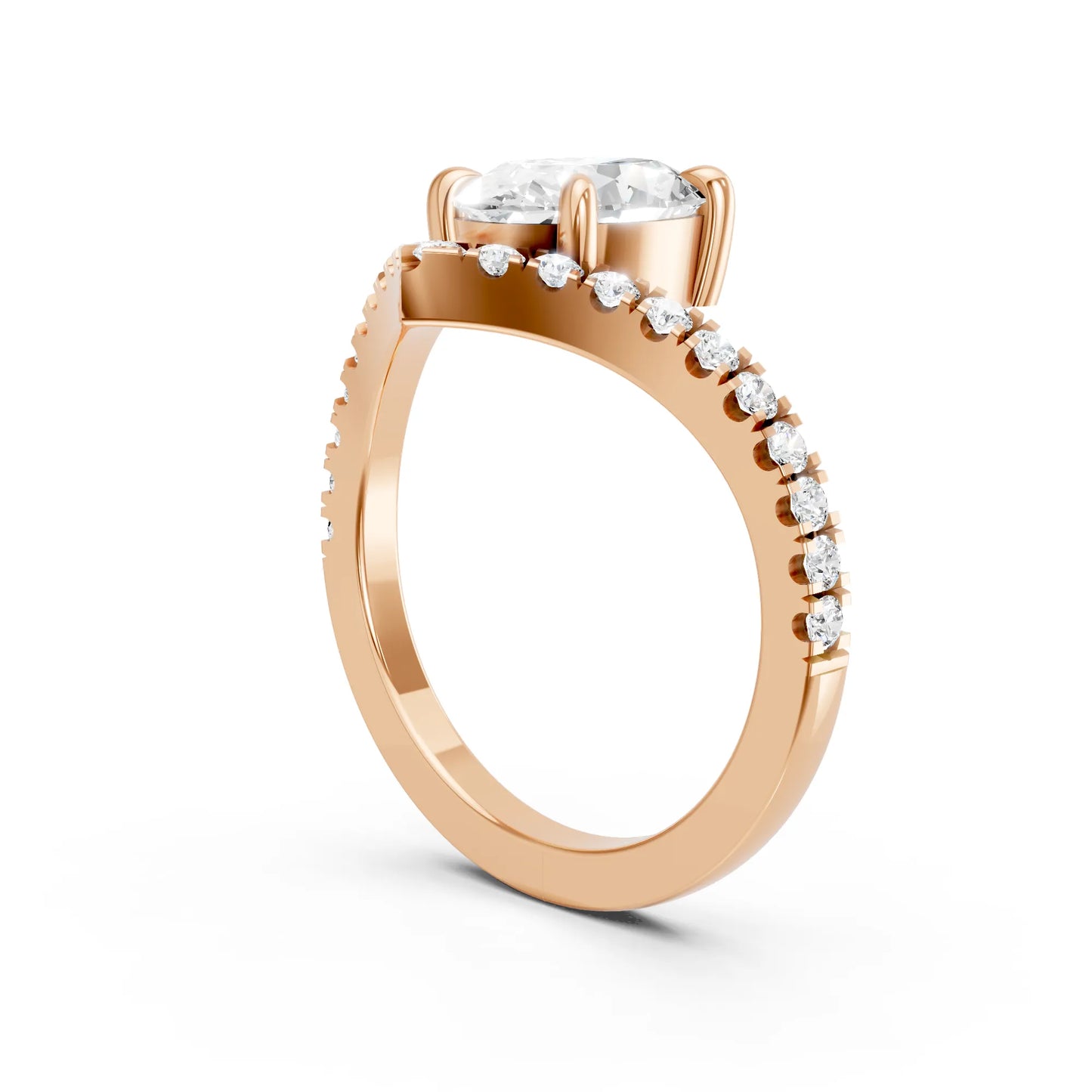 14K Gold Oval Cut Diamond V Shape Engagement Ring with Side Accents