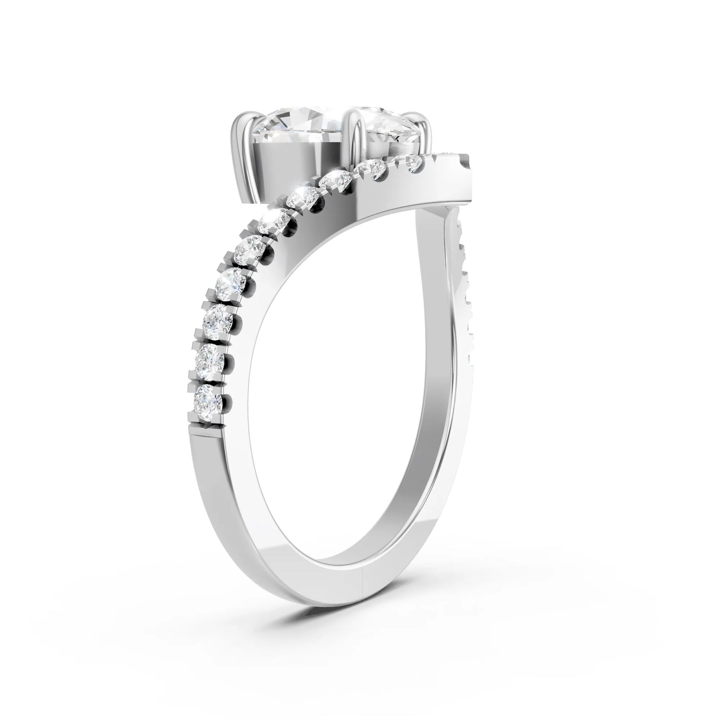 14K Gold Oval Cut Diamond V Shape Engagement Ring with Side Accents