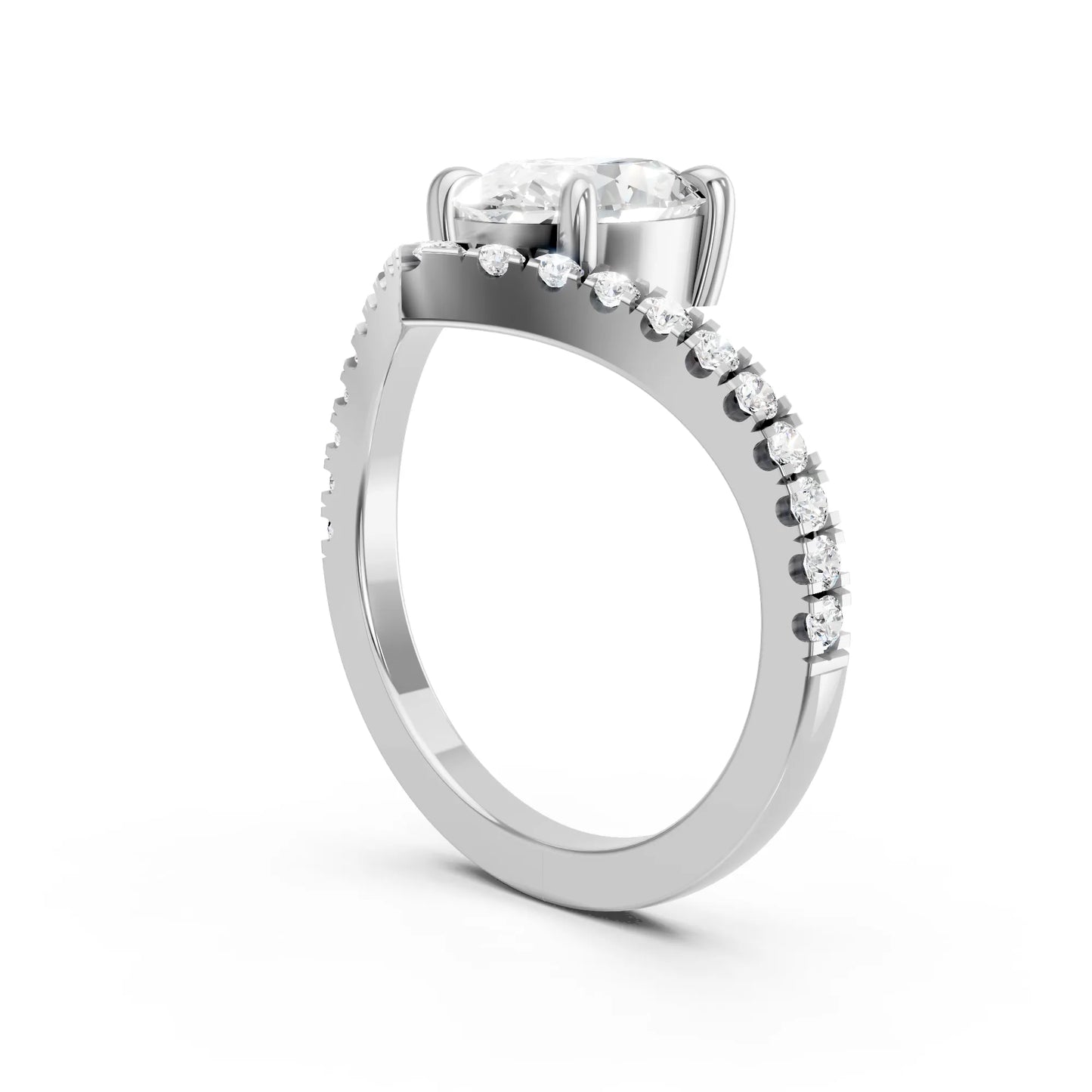 14K Gold Oval Cut Diamond V Shape Engagement Ring with Side Accents