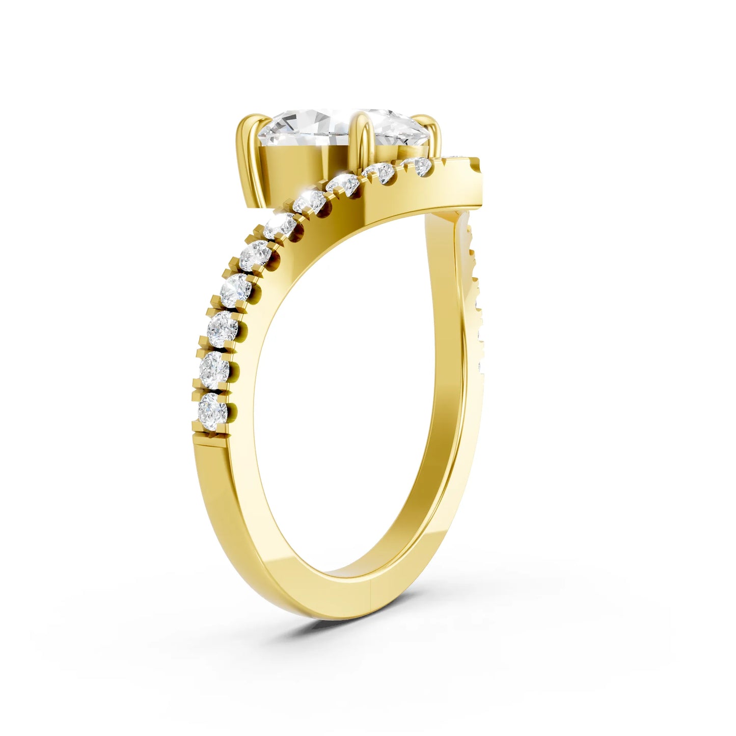 14K Gold Oval Cut Diamond V Shape Engagement Ring with Side Accents