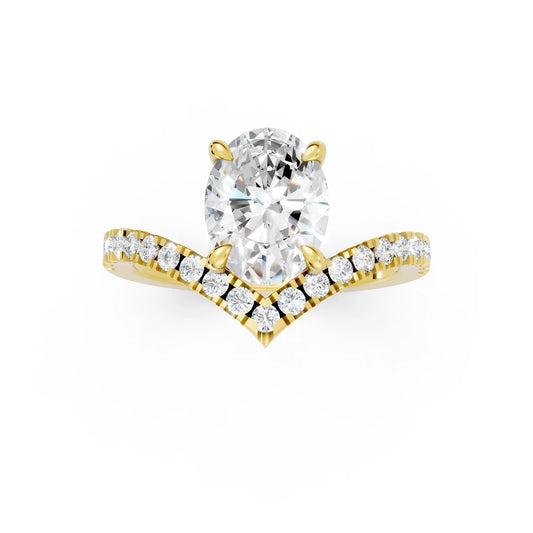 14K Gold Oval Cut Diamond V Shape Engagement Ring with Side Accents