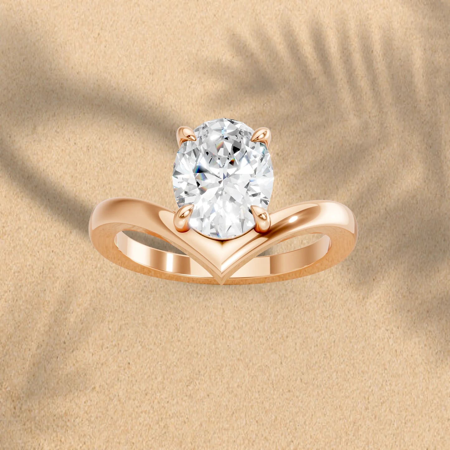 14K Gold Oval Cut Diamond V Shape Engagement Ring