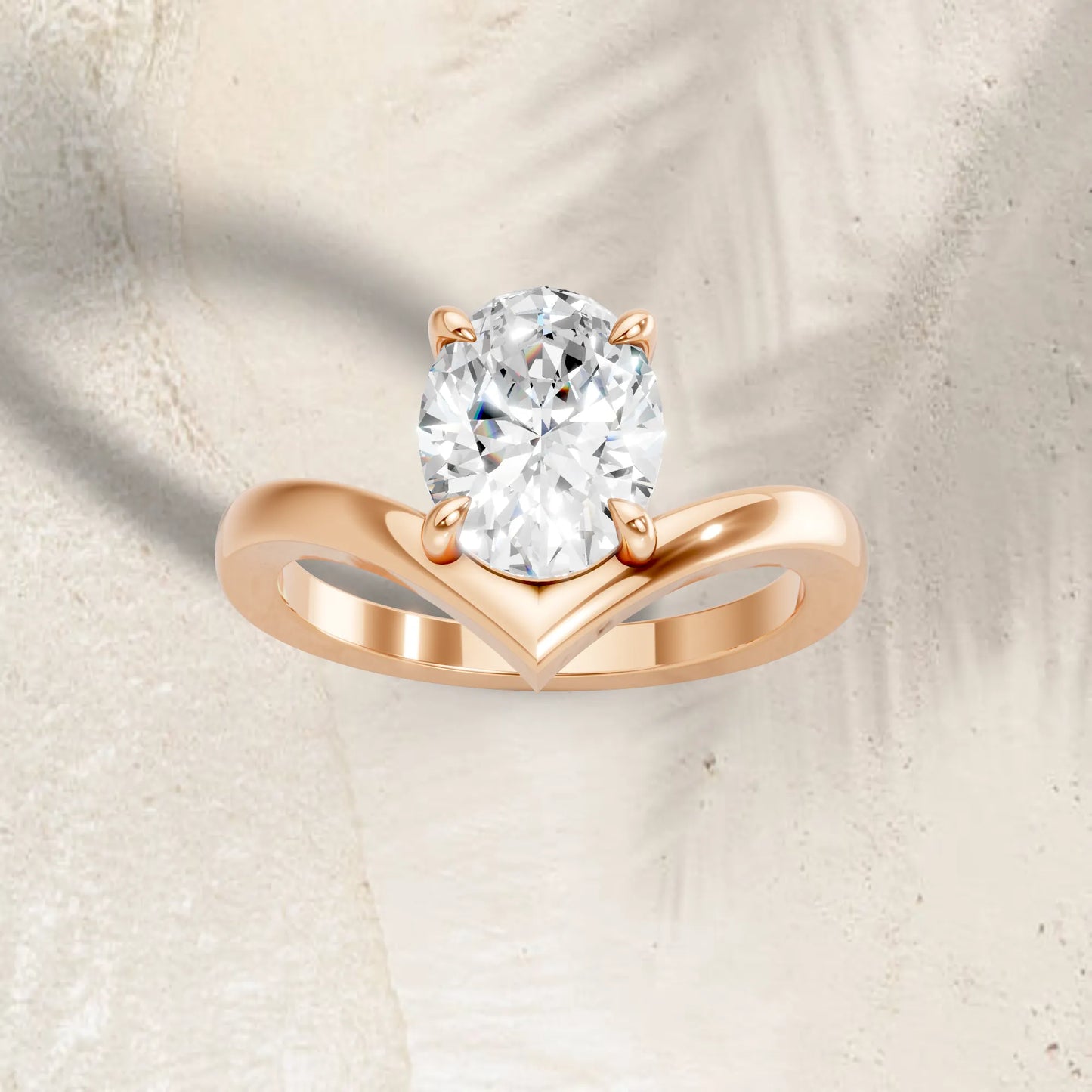 14K Gold Oval Cut Diamond V Shape Engagement Ring