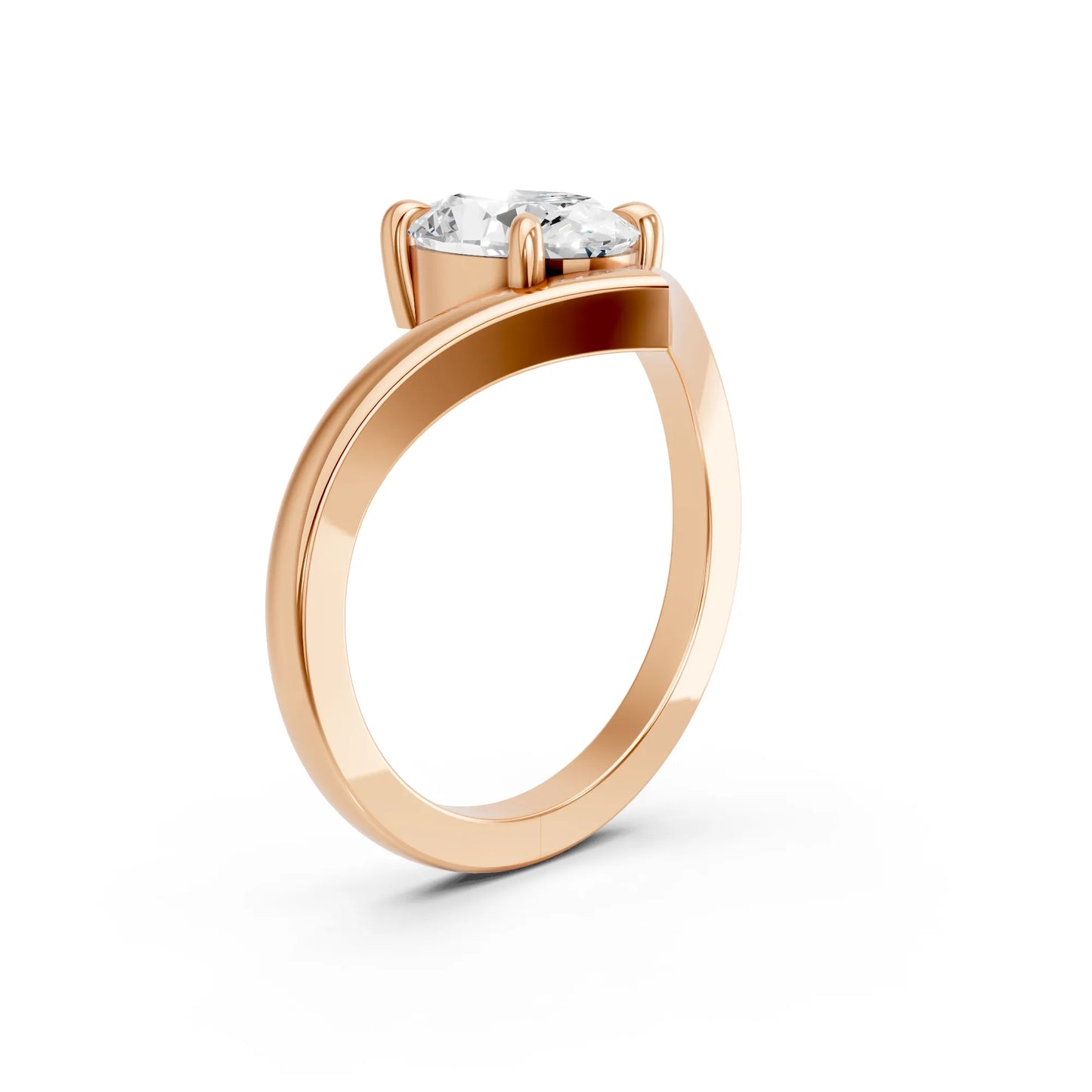 14K Gold Oval Cut Diamond V Shape Engagement Ring