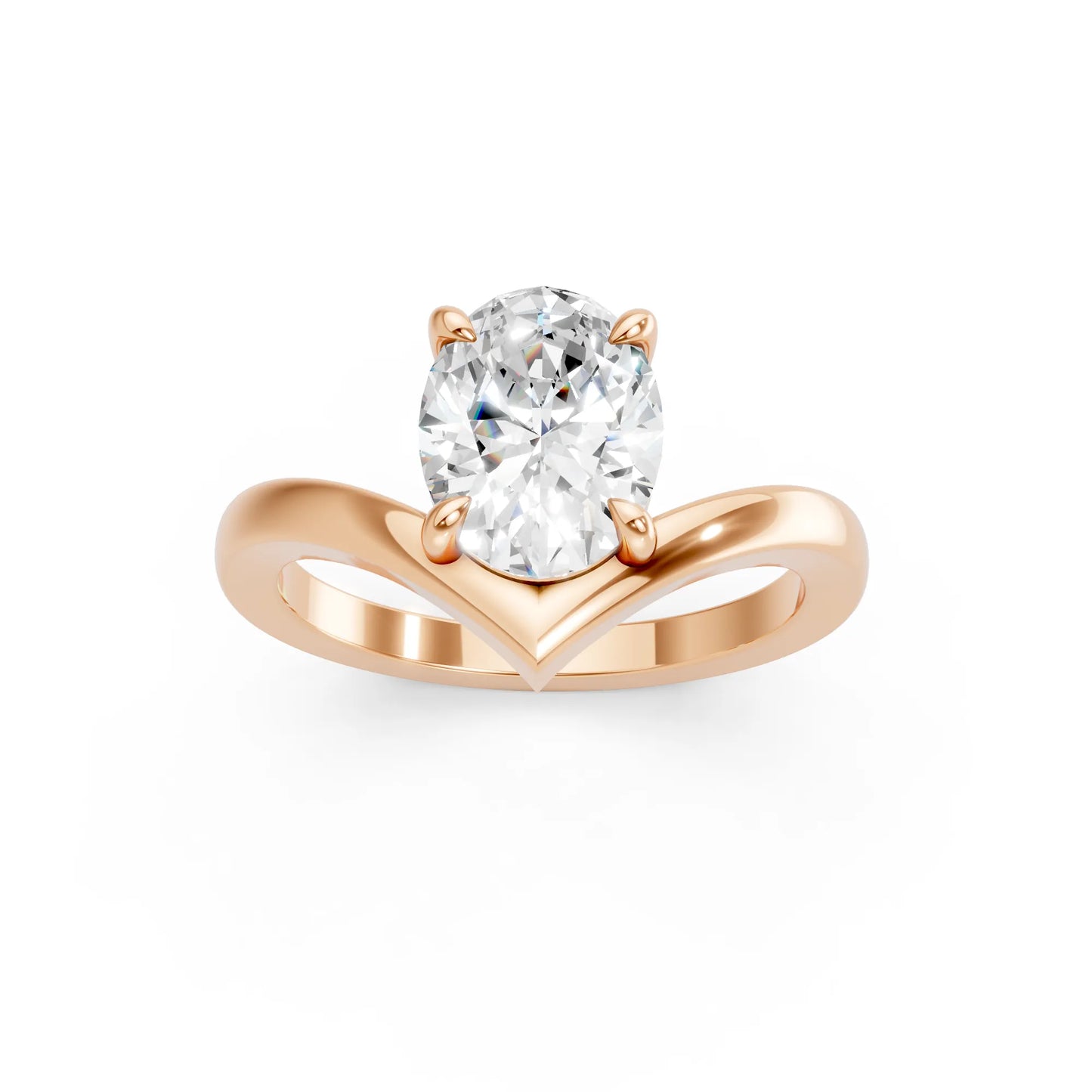 14K Gold Oval Cut Diamond V Shape Engagement Ring