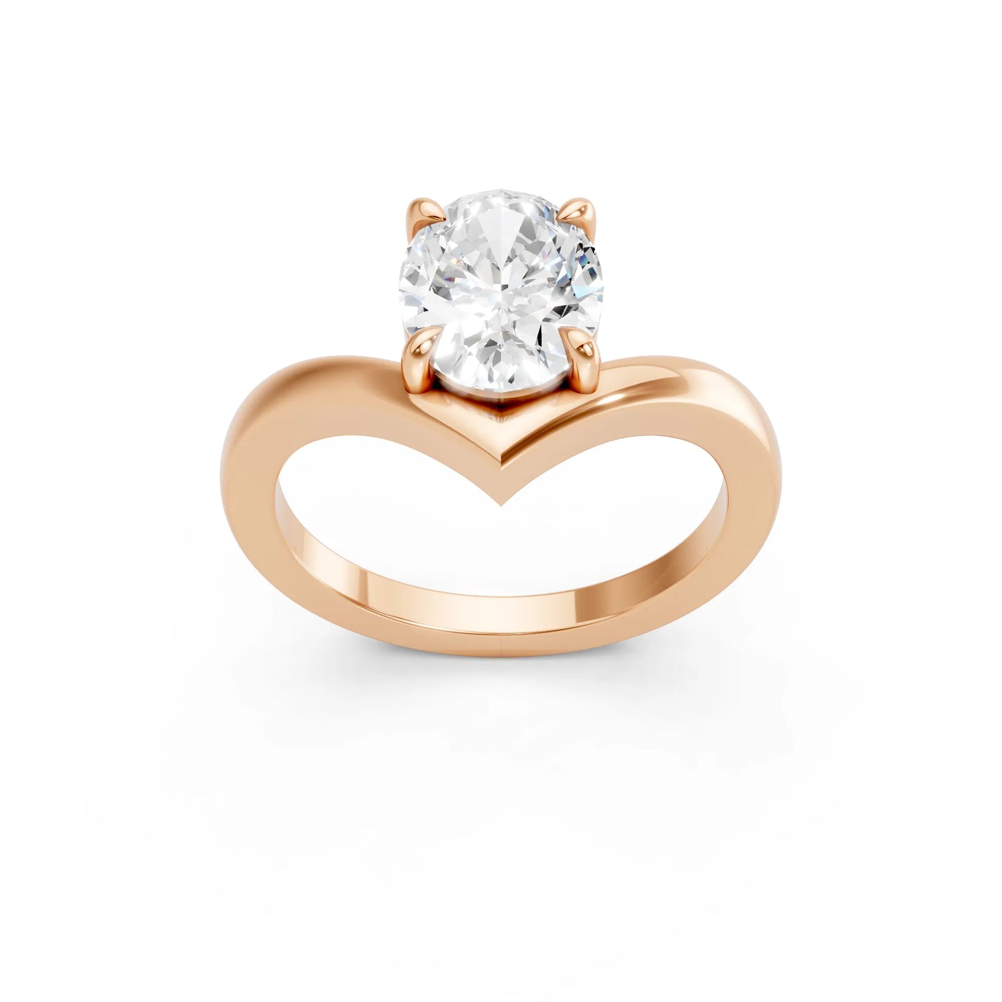 14K Gold Oval Cut Diamond V Shape Engagement Ring