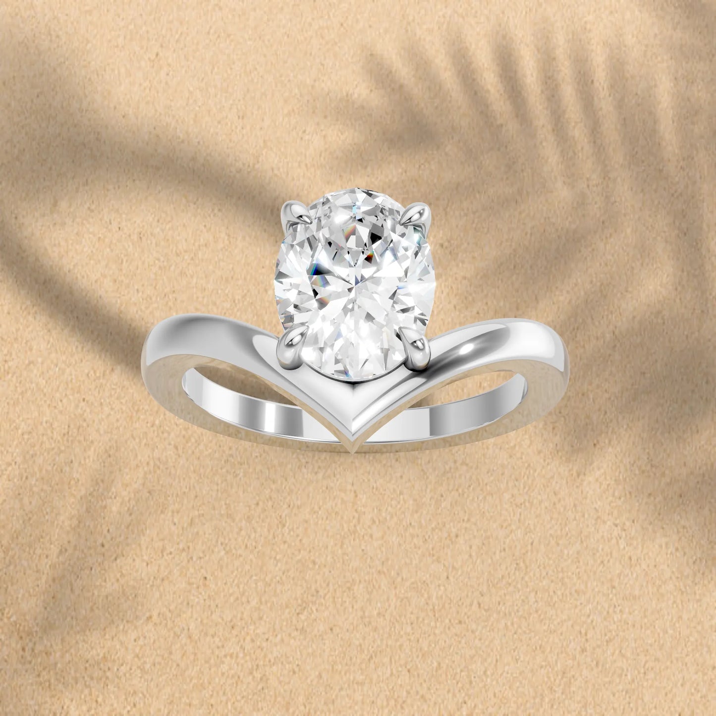 14K Gold Oval Cut Diamond V Shape Engagement Ring