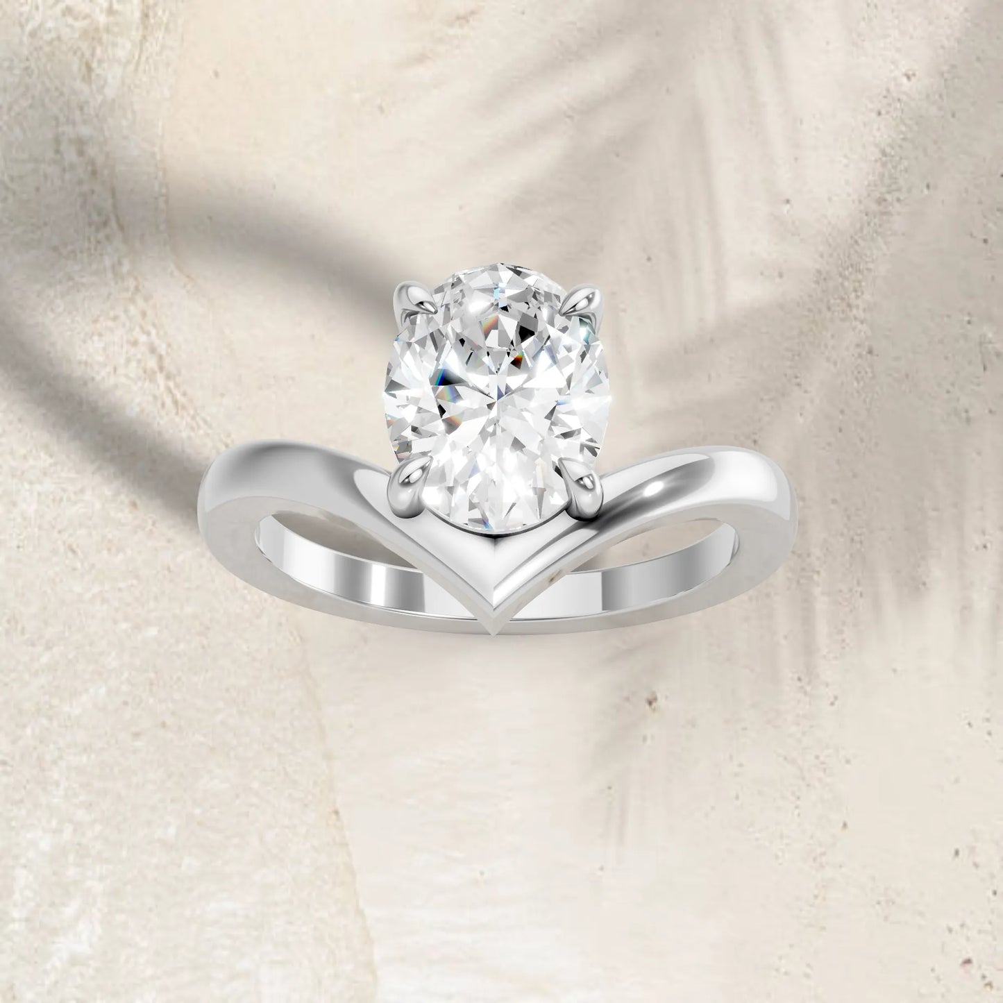14K Gold Oval Cut Diamond V Shape Engagement Ring