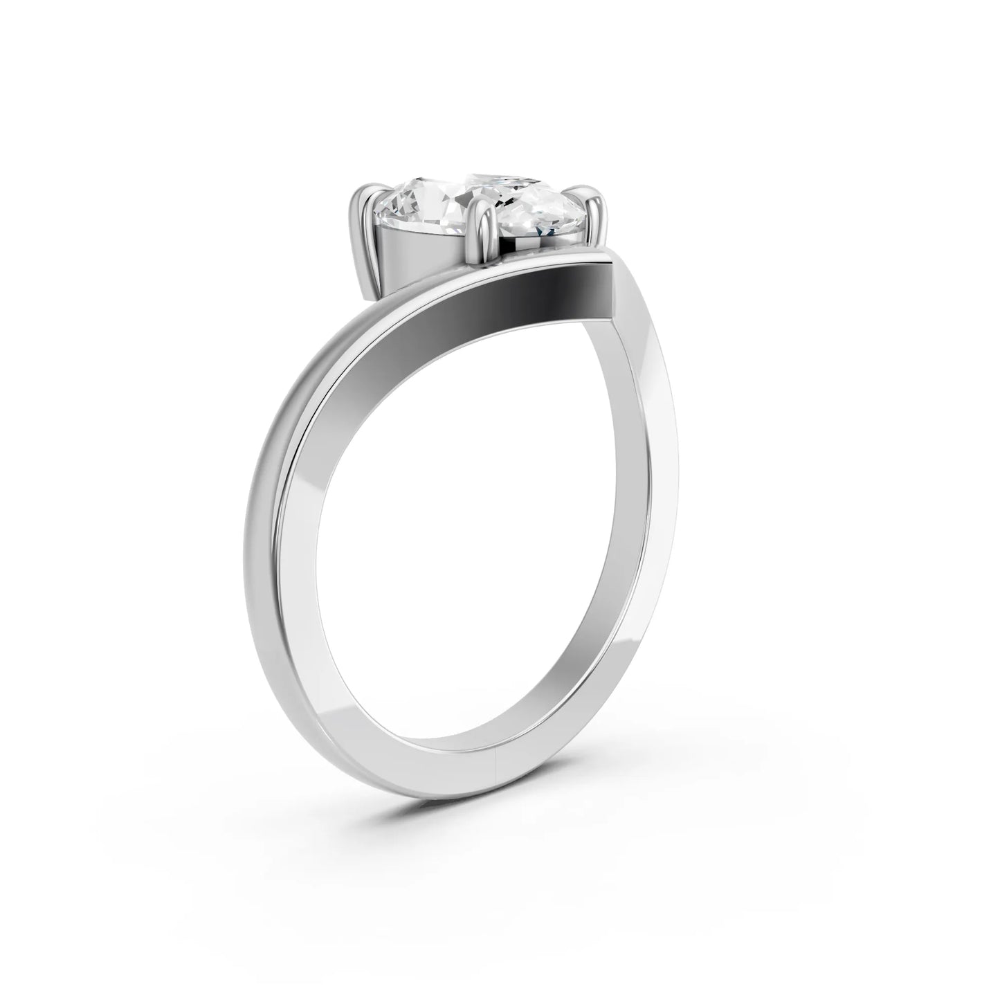 14K Gold Oval Cut Diamond V Shape Engagement Ring
