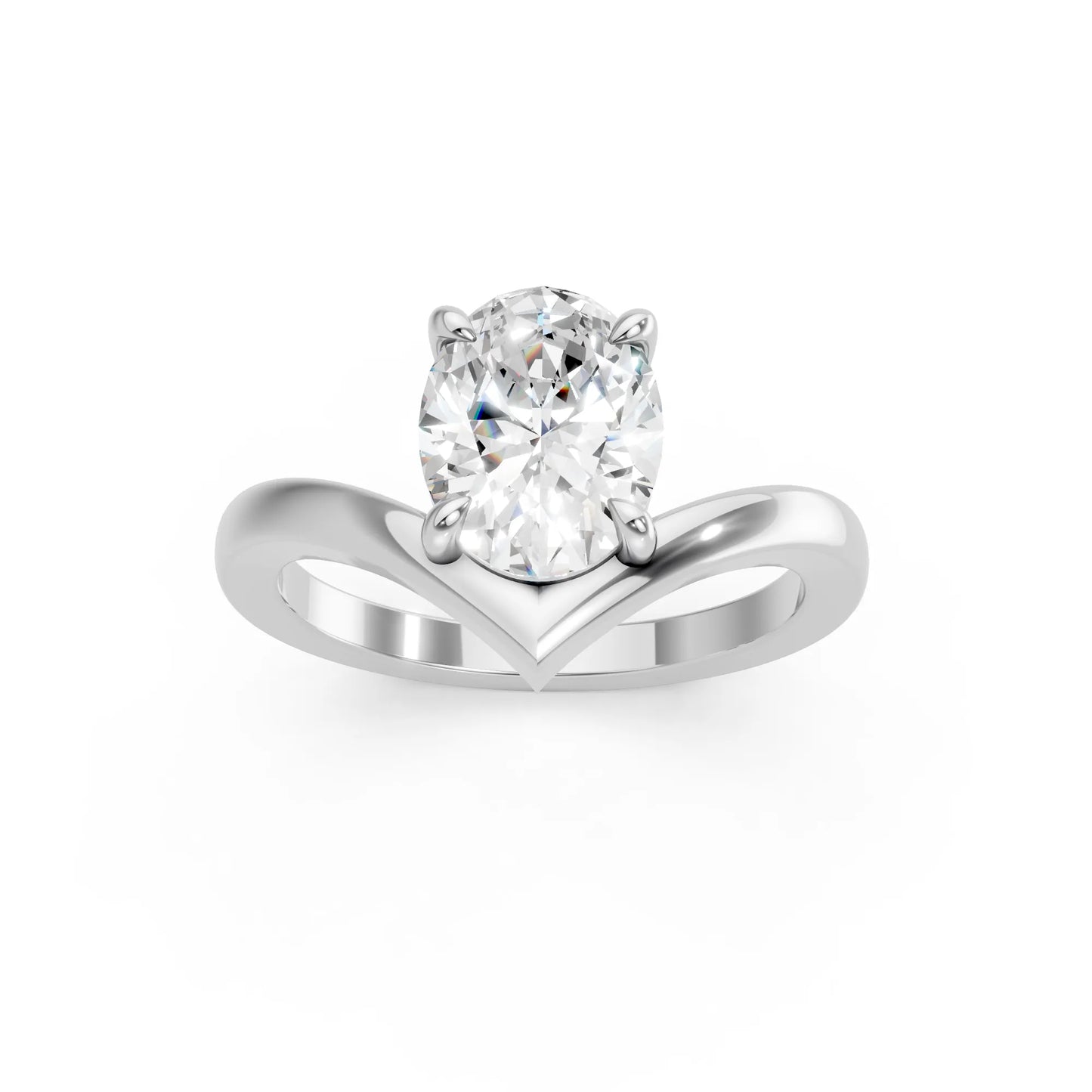 14K Gold Oval Cut Diamond V Shape Engagement Ring
