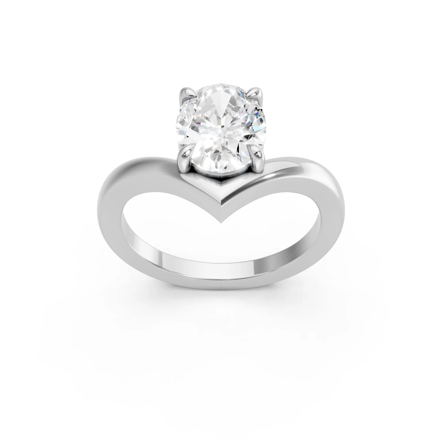 14K Gold Oval Cut Diamond V Shape Engagement Ring