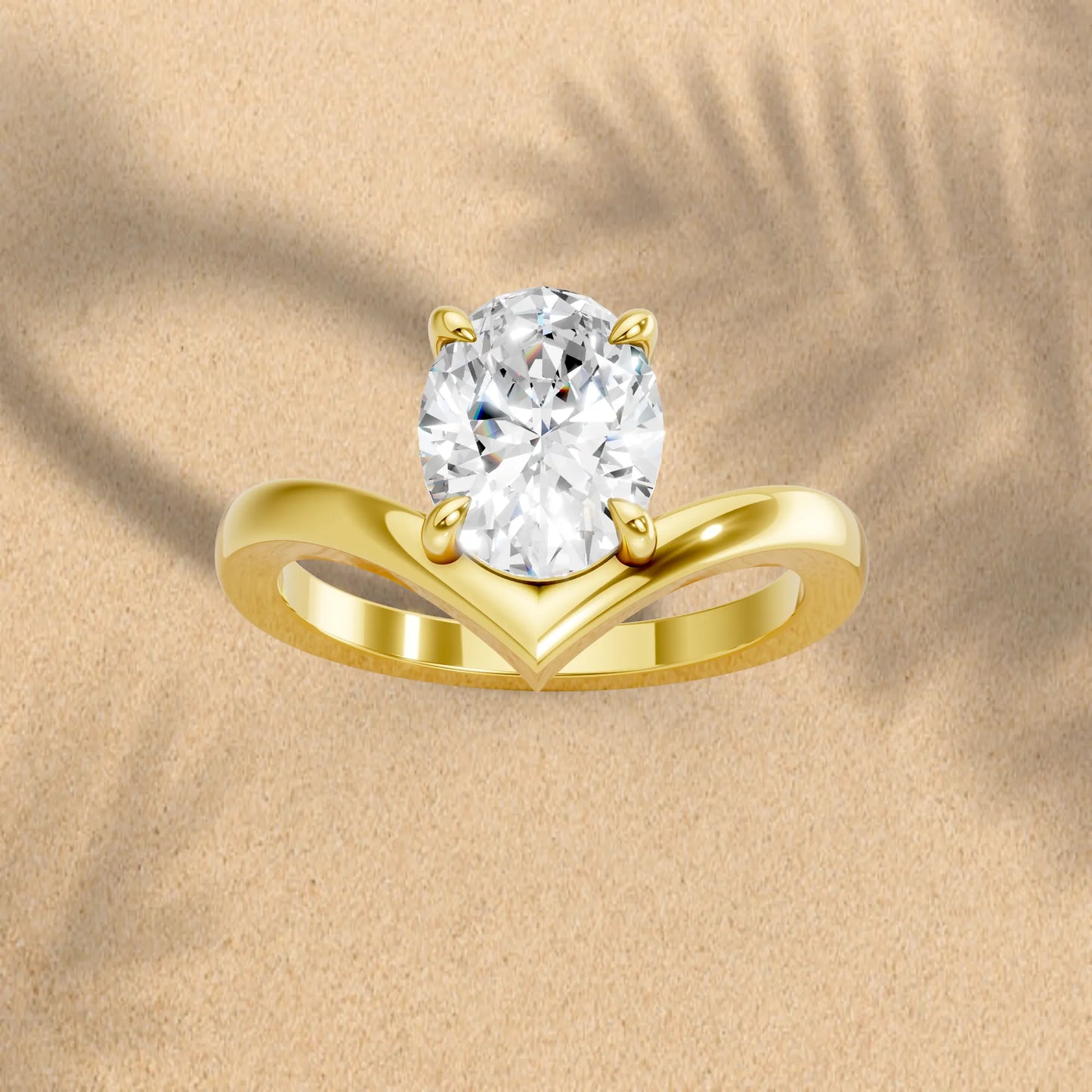 14K Gold Oval Cut Diamond V Shape Engagement Ring