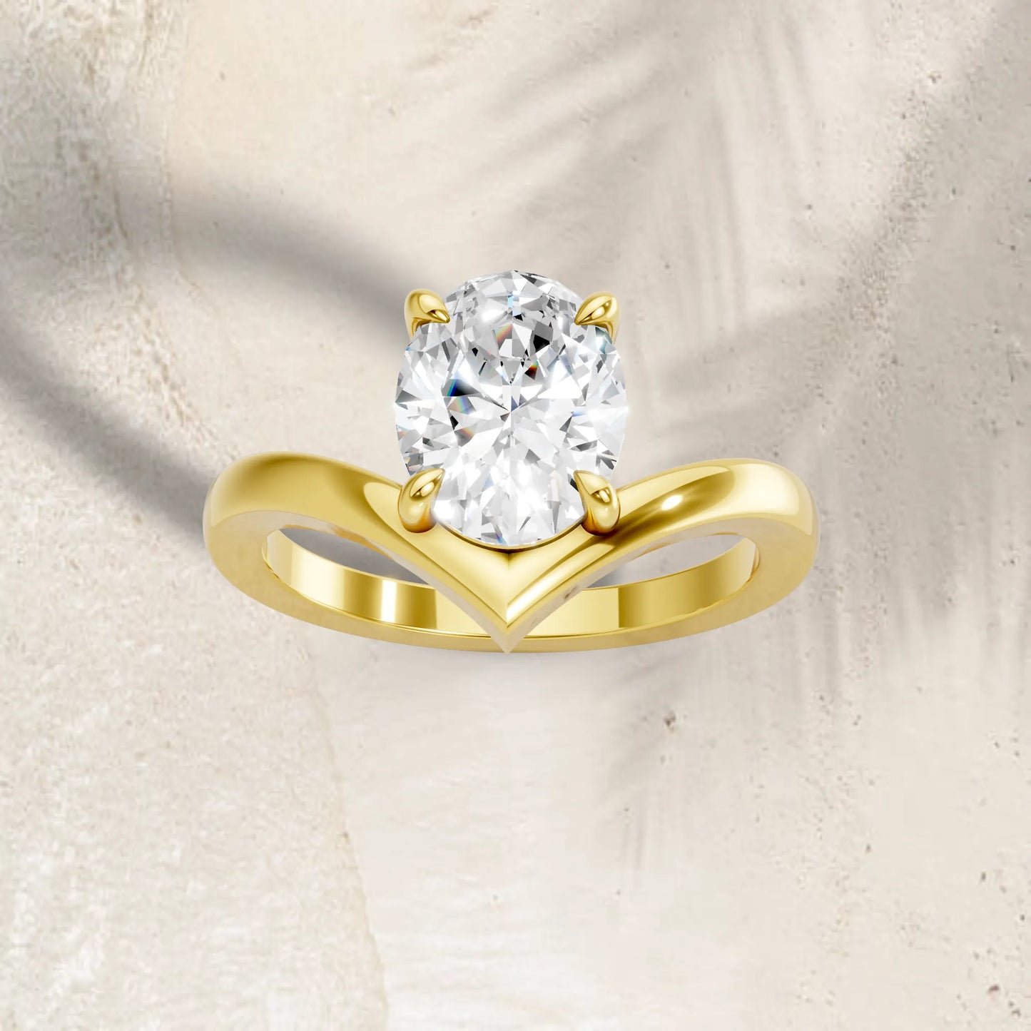 14K Gold Oval Cut Diamond V Shape Engagement Ring