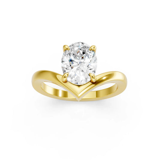 14K Gold Oval Cut Diamond V Shape Engagement Ring
