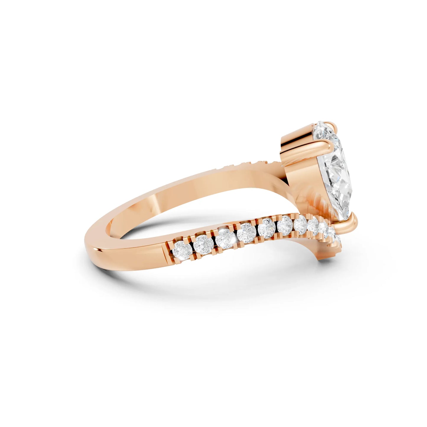 14K Gold Pear Cut Diamond V Shape Engagement Ring with Side Accents