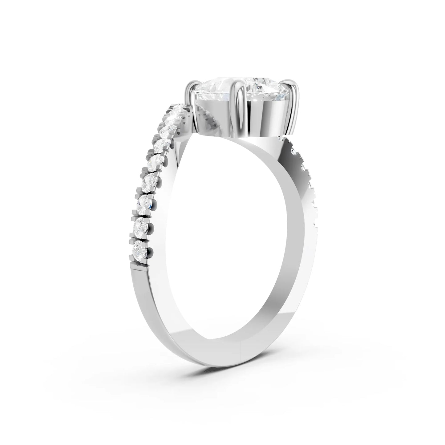 14K Gold Pear Cut Diamond V Shape Engagement Ring with Side Accents