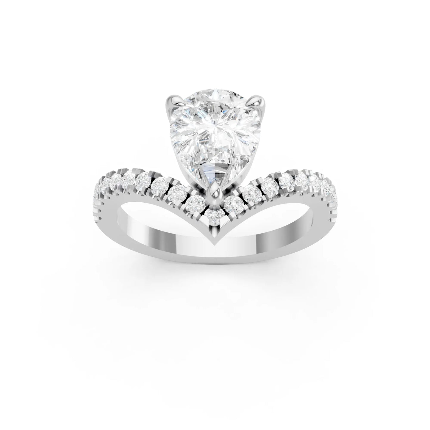 14K Gold Pear Cut Diamond V Shape Engagement Ring with Side Accents